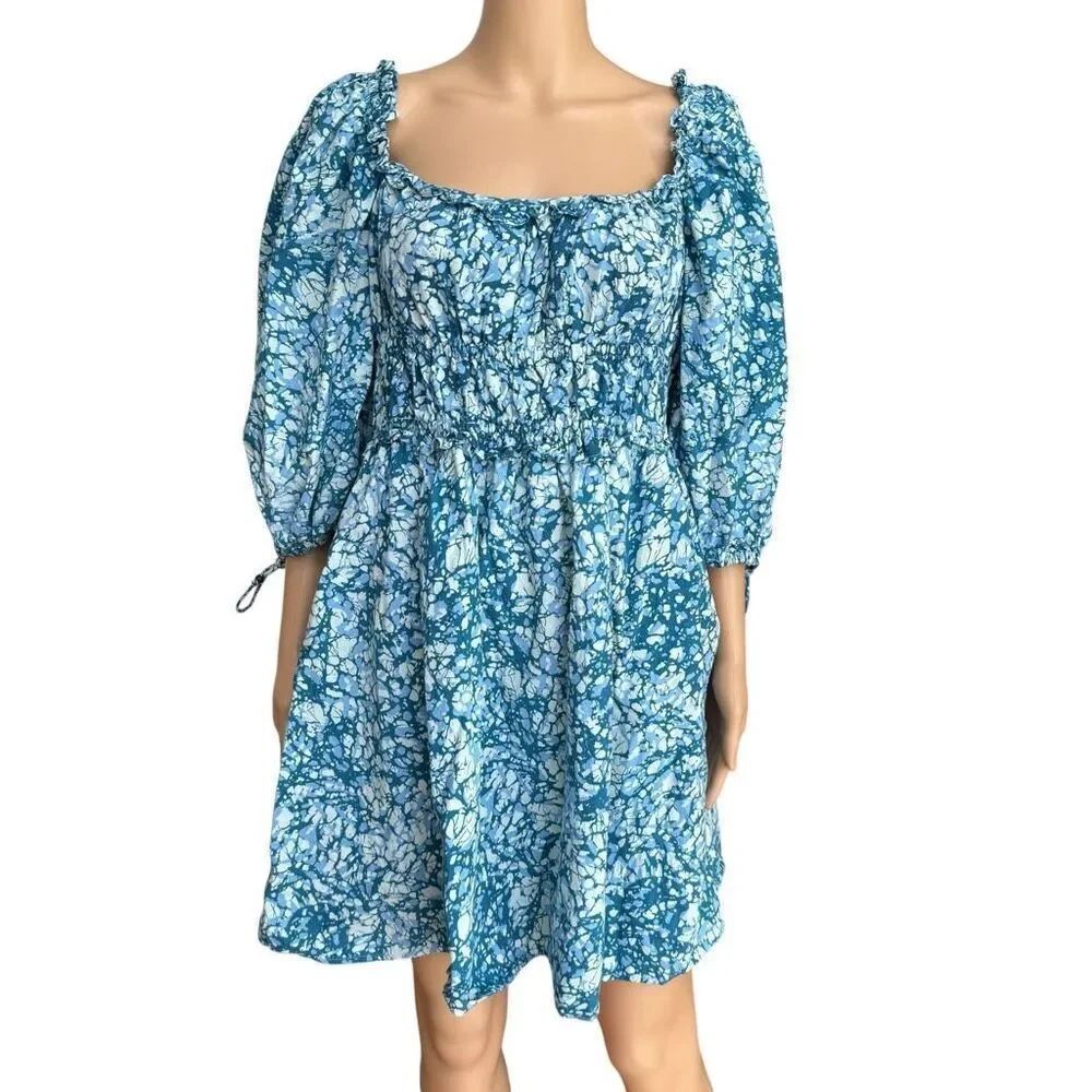 House of Harlow 1960 Martini Blue 100% cotton puff sleeve dress size XL